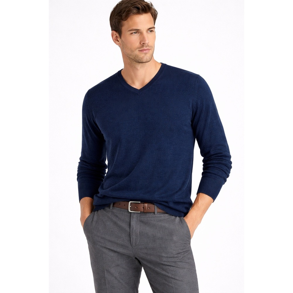 Joseph & Lyman Merino Wool Sweater‎ Mens XL Blue V Neck Classic Old Money Preppy